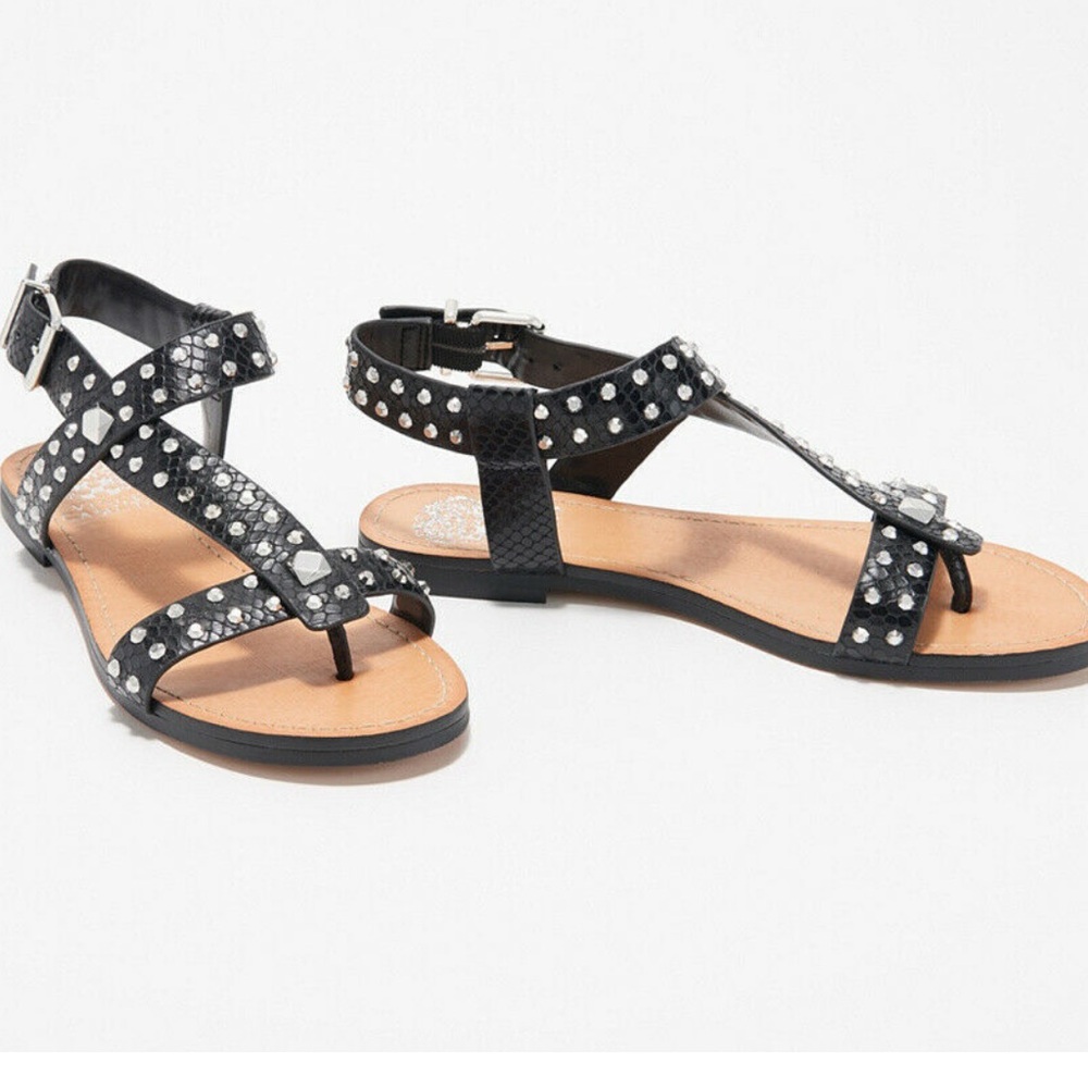 Vince Camuto Ravensa Leather Studded Thong Sandal Black Sz 8